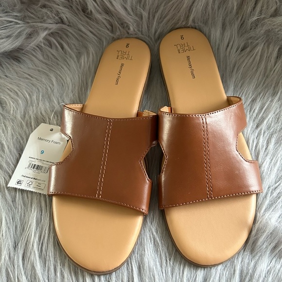 Time And Tru Sandals Womens Size 9 Brown Slip On Open Toe Shoes - Picture 4 of 7